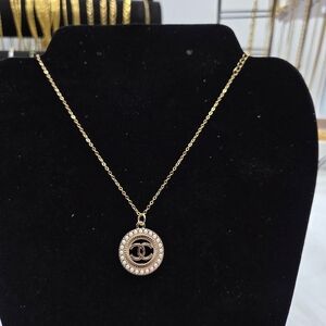 Chanel Vintafe Pendant with Crystal Accents With 10k Pure Gold Necklace